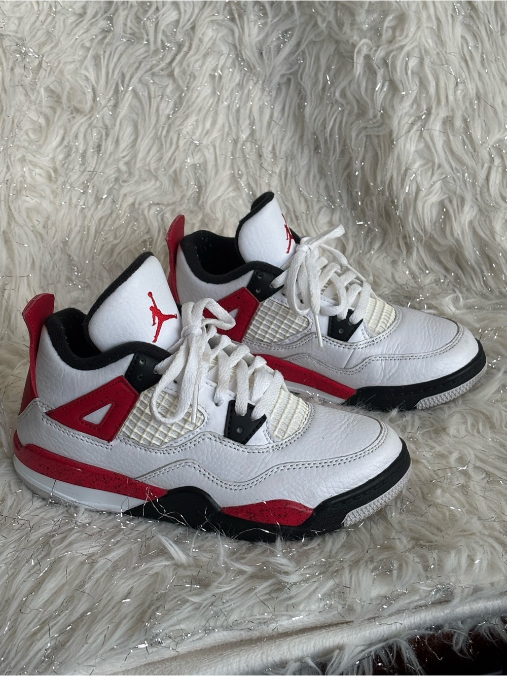 Nike Air Jordan 4 Retro Kids White, Red & Black Basketball Sneakers Size US 13 C